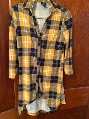 Rue21 Mustard Yellow and Navy Plaid Button-Front Mini Dress